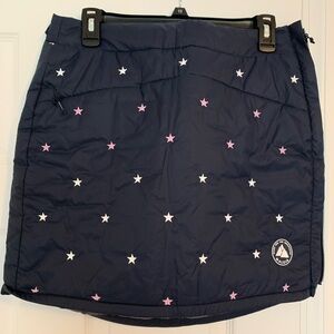 MALOJA- Puffer skirt, navy blue/ stars.  Small. For on the slopes, or Apres ski.